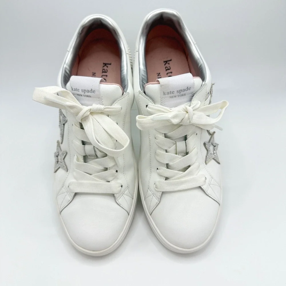 Kate Spade Starlight White Leather Celestial Wedding Sneakers 8.5B Y2K Luxe